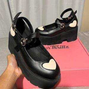 Black Pink Heart Platform Mary Janes
